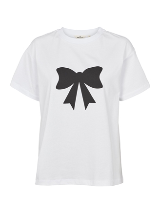 Basic Apparel Rikke Bow Tee White w. black print